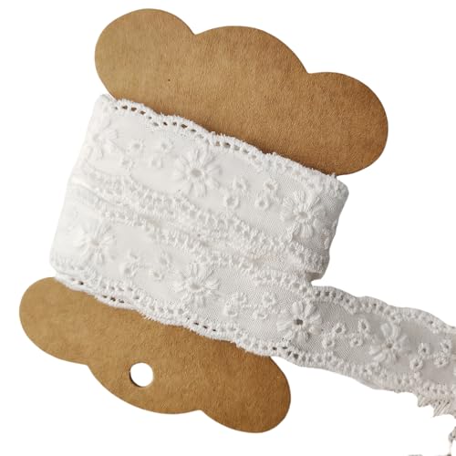 WANYI 2CM Breit Spitzenband aus Baumwolle Stickerei Spitzenborte Spitzenstoff Spitze Borten und Bänder zum Nähen Spitzenbordüre für DIY Nähen, Schleifen Geschenkband(Weiß-1 Yard) von WANYI
