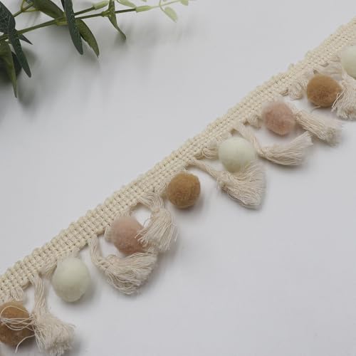 WANYI 2M Bommelborte Pompons Borten und Bänder zum Nähen Fransenborte mit Pom Poms Ball Fransen Trim Quastenborte Nähzubehör für Basteln Vorhänge Kleidung Party Dekoration(11) von WANYI