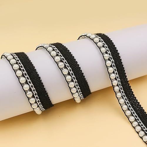 WANYI 2M Spitzenband mit Perlen 2CM Breit Spitzenborte Perlenband Vintage Dekoband Zierband Spitzenbesatz Perlenbesatz für Kleidung Röcke Kragen, Ärmel Dekoration von WANYI