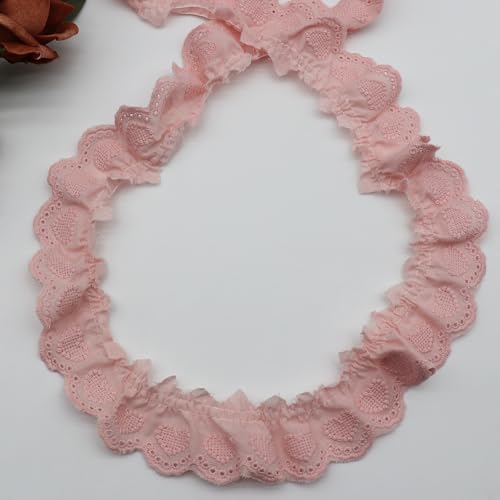 WANYI 3 Yard Baumwolle Spitzenband Vintage Spitzenband Weiß Rüschen Spitzenstoff Spitzenbesatz DIY Spitzenborte Zierband zum Nähen fur Nähen Kleider Tasche Vorhänge Tischtuchspitzen(4cm-Rosa) von WANYI