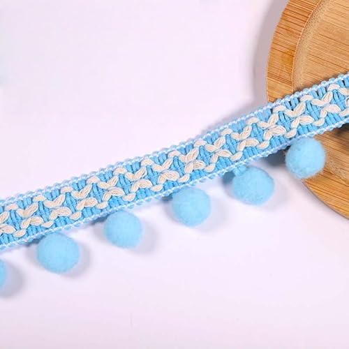 WANYI 3 Yards 12mm Pompom Borte zum Nähen, Bommelborte Fransenborte mit Pom Poms Dekoband Quastenborte für DIY Schals, Kleidung, Tischdecken, Vorhänge, Sofa(Hellblau) von WANYI