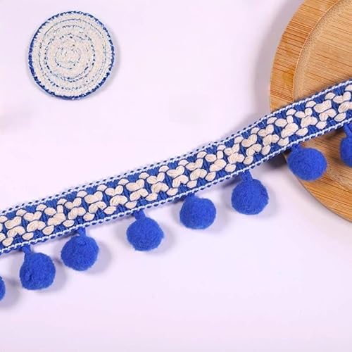 WANYI 3 Yards 12mm Pompom Borte zum Nähen, Bommelborte Fransenborte mit Pom Poms Dekoband Quastenborte für DIY Schals, Kleidung, Tischdecken, Vorhänge, Sofa(Saphirblau) von WANYI