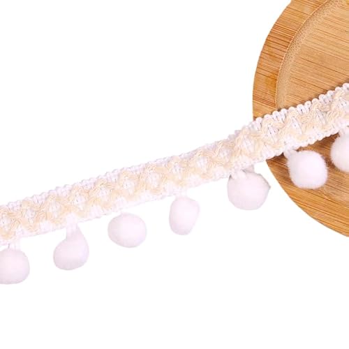 WANYI 3 Yards 12mm Pompom Borte zum Nähen, Bommelborte Fransenborte mit Pom Poms Dekoband Quastenborte für DIY Schals, Kleidung, Tischdecken, Vorhänge, Sofa(Weiß) von WANYI
