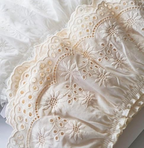 WANYI 3 Yards Baumwolle Spitzenband Aprikose Spitze Borten und Bänder zum Nähen 13.5CM Breite Stickerei Dekoband Spitzenborte Spitzenstoff Bordüre Stoff für DIY Kleidung, Tischtücher, Sofabezüge von WANYI