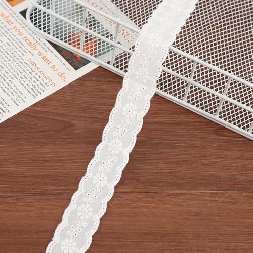 WANYI 3 Yards Baumwolle Spitzenband Weiß Spitzenborte 2.4CM Breite Zierband zum Nähen Stickerei Dekoband Bordüre Stoff für Kleidung Tischdecken Sofakissen WANYI 3 Yards Baumwolle Spitzenband Weiß Spitzenborte 2.4CM Breite Zierband zum Nähen Stickerei Dekoband Bordüre Stoff für Kleidung Tischdecken Sofakissen von WANYI