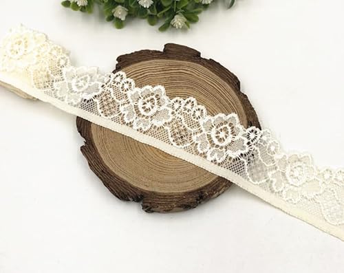 WANYI 3.3CM 5 Yards Spitze Borten Bänder zum Nähen Elastische Spitzenband Spitzenbordüre Häkelband Blumenband Spitzenstoff für DIY Handwerk Unterwäsche Höschen Kleidung (Beige 2) von WANYI