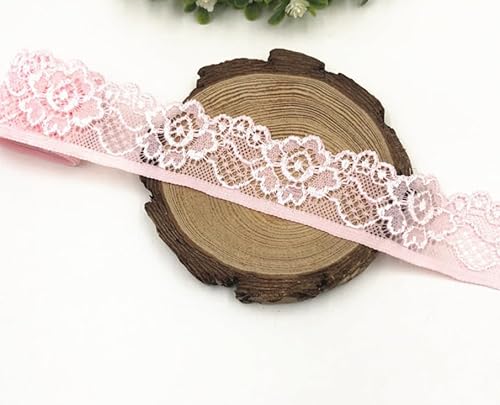 WANYI 3.3CM 5 Yards Spitze Borten Bänder zum Nähen Elastische Spitzenband Spitzenbordüre Häkelband Blumenband Spitzenstoff für DIY Handwerk Unterwäsche Höschen Kleidung (Rosa) von WANYI
