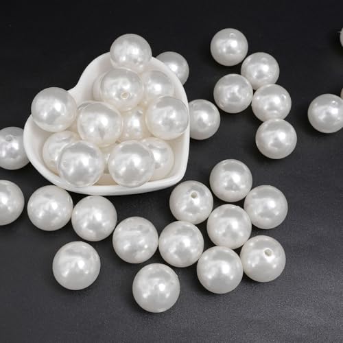 WANYI 30 Stück Weiß Perlen für Armbänder Weiß 20mm ABS Bastelperlen mit Loch Schmuckperlen Kombinierte Perlen Deko für Halskette, Armband, Handykette, Haarschmuck, Gürtel(01) von WANYI