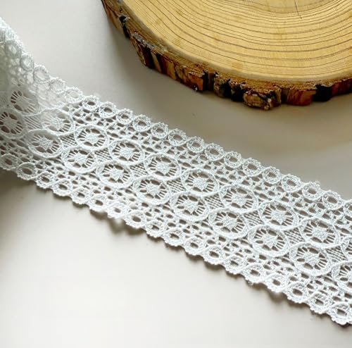 WANYI 30 Yards Elastizität Spitzenbordüre Spitzenband Weiß Spitzenborte 4CM Breit Dekoband Zierband Vintage Häkelspitze Bordüre Stoff für Kleidung, Röcke, Kissen(Weiß) von WANYI