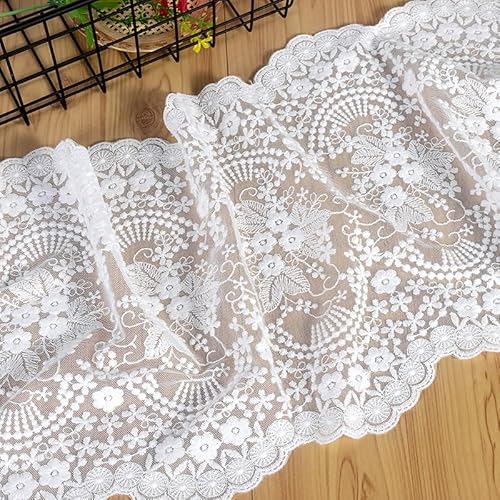 WANYI 30CM Breite Spitzenstoff aus Baumwolle Spitzenband Weiß Stickerei Spitzenbesatz mit Zartes Muster Tischdecke Dekostoff für Heimdeko Kleidung Vorhang Basteln(5 Yards) von WANYI