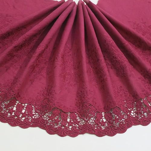 WANYI 36CM Breite Baumwolle Spitzenband Spitzenborte Vintage Spitzenstoff Meterware Stickerei Spitze Borten und Bänder zum Nähen Dekoband für DIY Handwerk Kleidung Vorhang Tischläufer(Weinrot) von WANYI