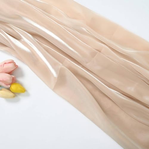 WANYI 3M Organza Stoff zum Nähen, 1.5M Breit Glanz Stoff Schillerndes Satin Spitzenstoff Tüllstoff für Röcke, Kleid, Vorhänge Dekoration(Khaki) von WANYI