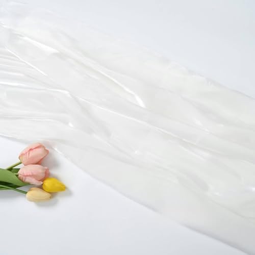 WANYI 3M Organza Stoff zum Nähen, 1.5M Breit Glanz Stoff Schillerndes Satin Spitzenstoff Tüllstoff für Röcke, Kleid, Vorhänge Dekoration(Weiß 01) von WANYI