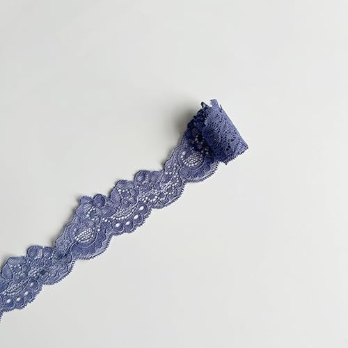 WANYI 4,7cm Breit Spitzenband Spitzenborte Elastizität Spitzenbordüre Borten und Bänder zum Nähen Meterware Vintage Dekoband Spitzenstoff für DIY Nähen Handwerk Kleidung Unterwäsche(Marineblau) von WANYI