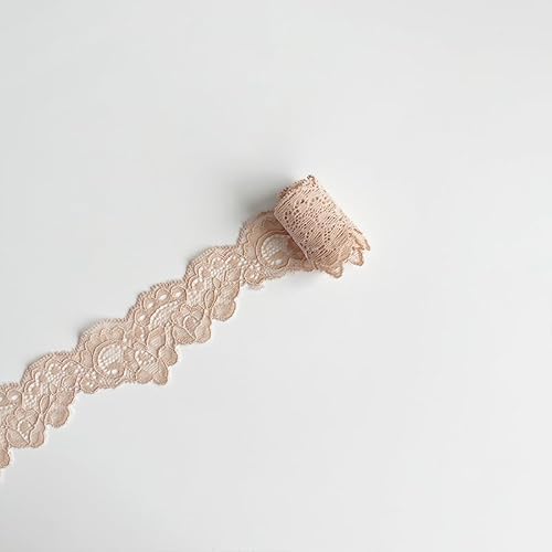 WANYI 4,7cm Breit Spitzenband Spitzenborte Elastizität Spitzenbordüre Borten und Bänder zum Nähen Meterware Vintage Dekoband Spitzenstoff für DIY Nähen Handwerk Kleidung Unterwäsche(Dunkle Haut) von WANYI