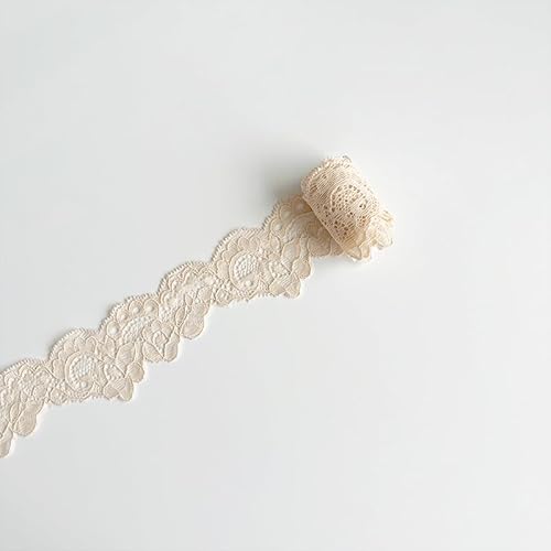 WANYI 4,7cm Breit Spitzenband Spitzenborte Elastizität Spitzenbordüre Borten und Bänder zum Nähen Meterware Vintage Dekoband Spitzenstoff für DIY Nähen Handwerk Kleidung Unterwäsche(Helle Haut) von WANYI