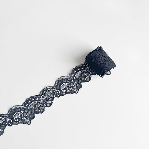 WANYI 4,7cm Breit Spitzenband Spitzenborte Elastizität Spitzenbordüre Borten und Bänder zum Nähen Meterware Vintage Dekoband Spitzenstoff für DIY Nähen Handwerk Kleidung Unterwäsche(Schwarz) von WANYI