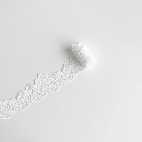 WANYI 4,7cm Breit Spitzenband Spitzenborte Elastizität Spitzenbordüre Borten und Bänder zum Nähen Meterware Vintage Dekoband Spitzenstoff für DIY Nähen Handwerk Kleidung Unterwäsche(Weiß) von WANYI