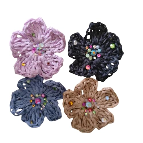 WANYI 4 Stück Gehäkelte Blumen zum Aufnähen, Applikationen Patches Baumwolle Häkelblumen mit Perlen Blumen Aufnäher für Kleidung, Hüte, Haar-Accessoires(Gemischte) von WANYI
