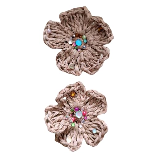 WANYI 4 Stück Gehäkelte Blumen zum Aufnähen, Applikationen Patches Baumwolle Häkelblumen mit Perlen Blumen Aufnäher für Kleidung, Hüte, Haar-Accessoires(Khaki) von WANYI