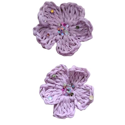 WANYI 4 Stück Gehäkelte Blumen zum Aufnähen, Applikationen Patches Baumwolle Häkelblumen mit Perlen Blumen Aufnäher für Kleidung, Hüte, Haar-Accessoires(Violett) von WANYI