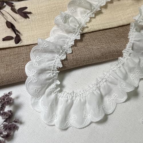 WANYI 4.3CM Breit Spitzenband aus Baumwolle Elegant Spitzenborte Dekoband Häkelband mit Schleifenmuster Spitze zum Nähen für Kleidung Handwerk Vasen Dekoration(Weiß-10 Yard） von WANYI