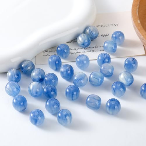 WANYI 40 Stück 12mm Runde Perlen für Armbänder Perlenset Bunt Bastelperlen Edelsteinperlen zum Auffädeln Lose Perlen mit Loch für DIY Schmuckherstellung Armbänder Halsketten（Blau） von WANYI
