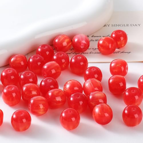 WANYI 40 Stück 12mm Runde Perlen für Armbänder Perlenset Bunt Bastelperlen Edelsteinperlen zum Auffädeln Lose Perlen mit Loch für DIY Schmuckherstellung Armbänder Halsketten（Rot） von WANYI