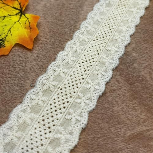 WANYI 4cm Breit Baumwolle Spitzenband Spitzenborte Vintage Spitze Borten und Bänder zum Nähen Meterware Stickerei Spitzenbordüre Dekoband für DIY Basteln Kleidung Unterwäsche Tischdeko(Beige) von WANYI