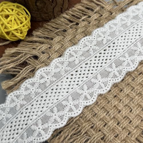 WANYI 4cm Breit Baumwolle Spitzenband Spitzenborte Vintage Spitze Borten und Bänder zum Nähen Meterware Stickerei Spitzenbordüre Dekoband für DIY Basteln Kleidung Unterwäsche Tischdeko(Weiß) von WANYI