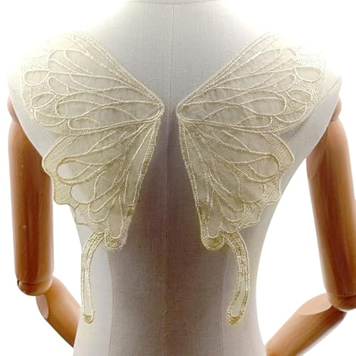 WANYI 5 Paar Spitze Applique Patch Stickerei Applikation Spitze Hinterer Kragen Schmetterlingskragen Corsage Schmetterling Applikationen zum Aufnähen für DIY Kleid Kleidung Zubehör（Beige） von WANYI