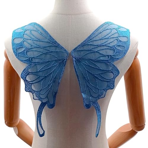 WANYI 5 Paar Spitze Applique Patch Stickerei Applikation Spitze Hinterer Kragen Schmetterlingskragen Corsage Schmetterling Applikationen zum Aufnähen für DIY Kleid Kleidung Zubehör（Blau 01） von WANYI