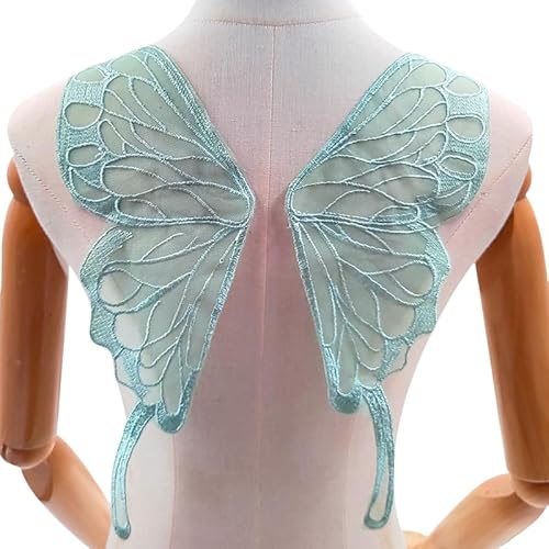 WANYI 5 Paar Spitze Applique Patch Stickerei Applikation Spitze Hinterer Kragen Schmetterlingskragen Corsage Schmetterling Applikationen zum Aufnähen für DIY Kleid Kleidung Zubehör（Blau 02） von WANYI