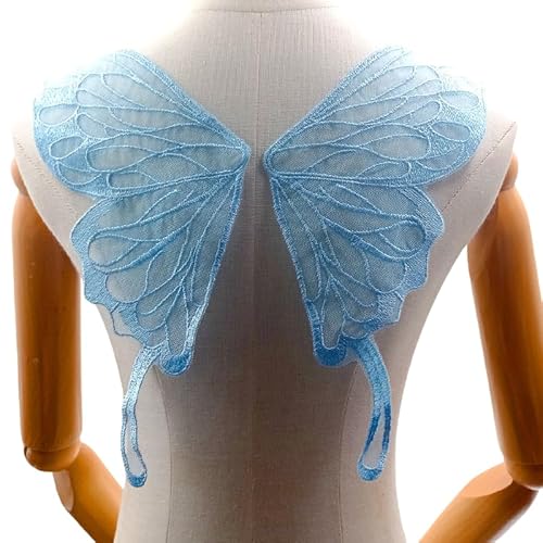 WANYI 5 Paar Spitze Applique Patch Stickerei Applikation Spitze Hinterer Kragen Schmetterlingskragen Corsage Schmetterling Applikationen zum Aufnähen für DIY Kleid Kleidung Zubehör（Blau 04） von WANYI
