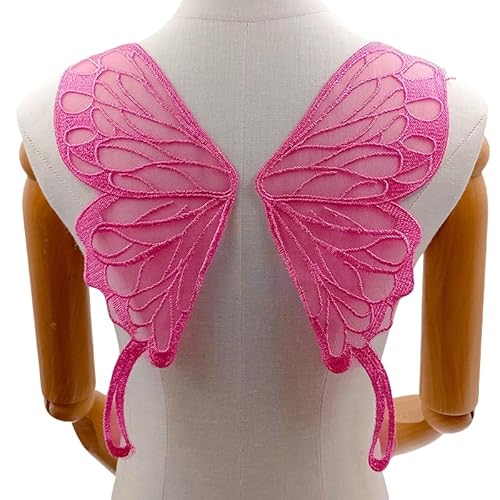 WANYI 5 Paar Spitze Applique Patch Stickerei Applikation Spitze Hinterer Kragen Schmetterlingskragen Corsage Schmetterling Applikationen zum Aufnähen für DIY Kleid Kleidung Zubehör（Rosa 03） von WANYI