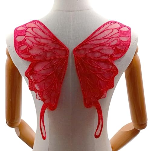 WANYI 5 Paar Spitze Applique Patch Stickerei Applikation Spitze Hinterer Kragen Schmetterlingskragen Corsage Schmetterling Applikationen zum Aufnähen für DIY Kleid Kleidung Zubehör（Rot 01） von WANYI