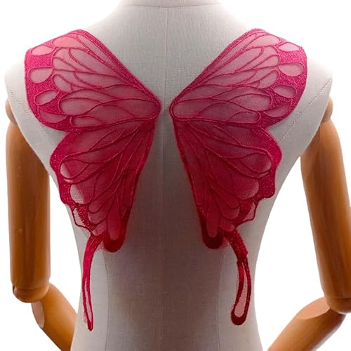 WANYI 5 Paar Spitze Applique Patch Stickerei Applikation Spitze Hinterer Kragen Schmetterlingskragen Corsage Schmetterling Applikationen zum Aufnähen für DIY Kleid Kleidung Zubehör（Rot 02） von WANYI