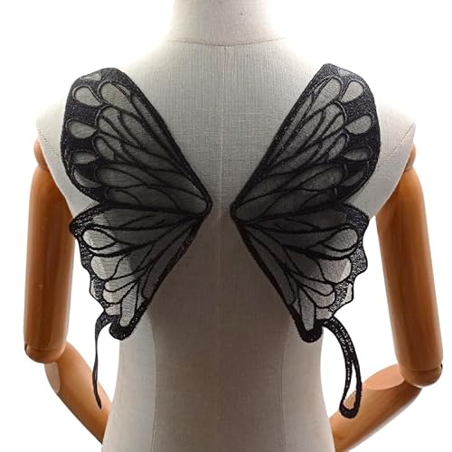 WANYI 5 Paar Spitze Applique Patch Stickerei Applikation Spitze Hinterer Kragen Schmetterlingskragen Corsage Schmetterling Applikationen zum Aufnähen für DIY Kleid Kleidung Zubehör（Schwarz） von WANYI