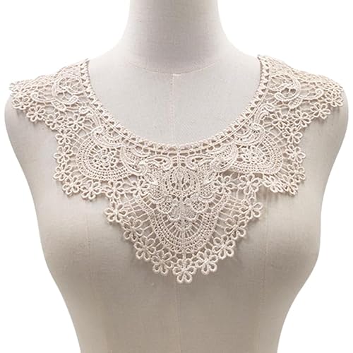 WANYI 5 Stück Spitze Applique Patch Stickerei Kragen Spitzenkragen Bestickte Blumen Ausschnitt Vintage Runder Halskragen Einsatzkragen für DIY Nähen Kleid Brautkleid Kleidung Zubehör（Beige） von WANYI