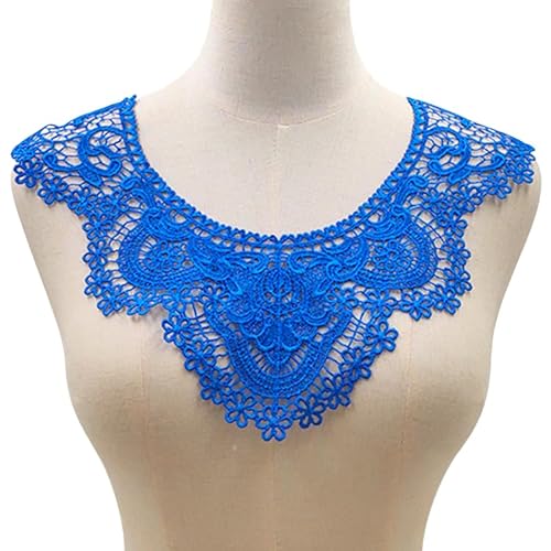 WANYI 5 Stück Spitze Applique Patch Stickerei Kragen Spitzenkragen Bestickte Blumen Ausschnitt Vintage Runder Halskragen Einsatzkragen für DIY Nähen Kleid Brautkleid Kleidung Zubehör（Blau） von WANYI