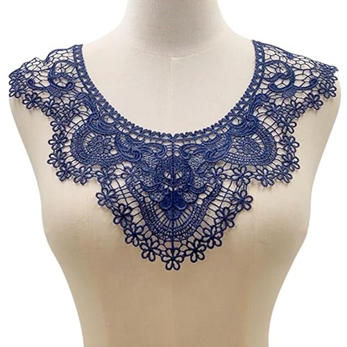 WANYI 5 Stück Spitze Applique Patch Stickerei Kragen Spitzenkragen Bestickte Blumen Ausschnitt Vintage Runder Halskragen Einsatzkragen für DIY Nähen Kleid Brautkleid Kleidung Zubehör（Dunkelblau） von WANYI