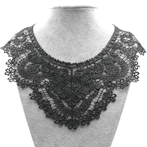 WANYI 5 Stück Spitze Applique Patch Stickerei Kragen Spitzenkragen Bestickte Blumen Ausschnitt Vintage Runder Halskragen Einsatzkragen für DIY Nähen Kleid Brautkleid Kleidung Zubehör（Schwarz） von WANYI