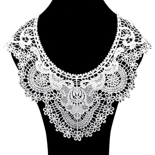 WANYI 5 Stück Spitze Applique Patch Stickerei Kragen Spitzenkragen Bestickte Blumen Ausschnitt Vintage Runder Halskragen Einsatzkragen für DIY Nähen Kleid Brautkleid Kleidung Zubehör（Weiß） von WANYI