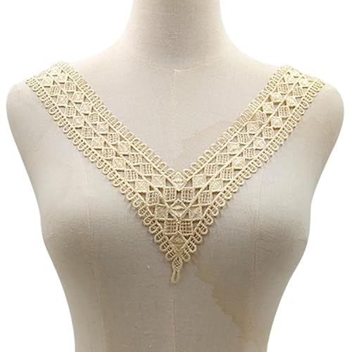 WANYI 5 Stück Spitze Kragen Applikation Spitzenkragen Damen Applique Patch Stickerei Halskragen Vintage Hohle Ausschnitt Einsatzkragen für Nähen DIY Handwerk Kleidung Zubehör（Beige） von WANYI