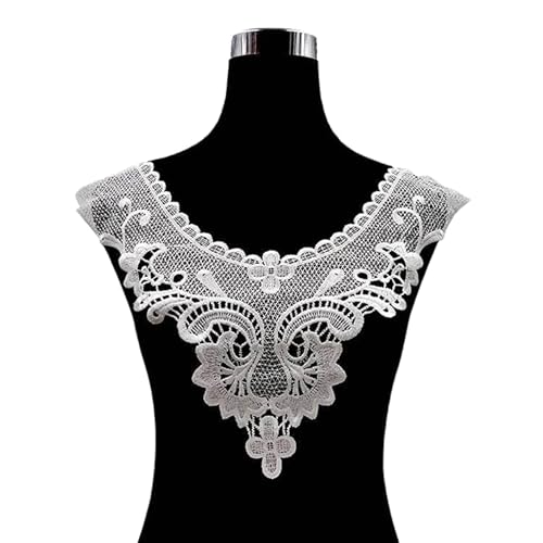 WANYI 5 Stück Spitzenkragen Applikation Spitze Applique Patch Stickerei Ausschnitt Halskragen Vintage Hohle Einsatzkragen Kragen Verzieren für Kleid DIY Handwerk Hochzeitskleid Deko（Weiß） von WANYI