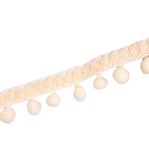 WANYI 5 Yards 12mm Pompom Borte zum Nähen, Bommelborte Fransenborte mit Pom Poms Dekoband Quastenborte für DIY Schals, Kleidung, Tischdecken, Vorhänge, Sofa(Beige) von WANYI