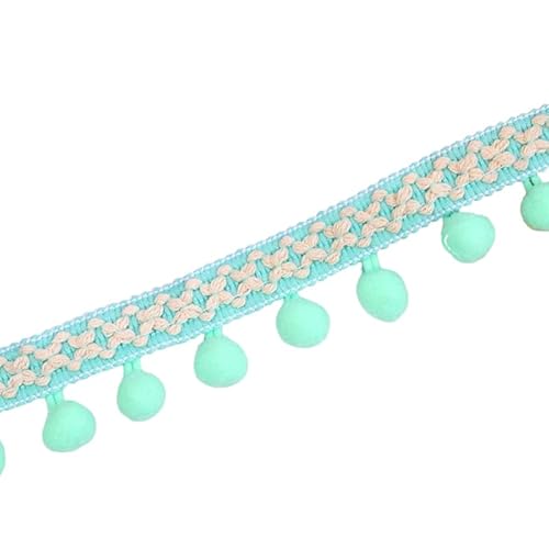 WANYI 5 Yards 12mm Pompom Borte zum Nähen, Bommelborte Fransenborte mit Pom Poms Dekoband Quastenborte für DIY Schals, Kleidung, Tischdecken, Vorhänge, Sofa(Hellgrün) von WANYI