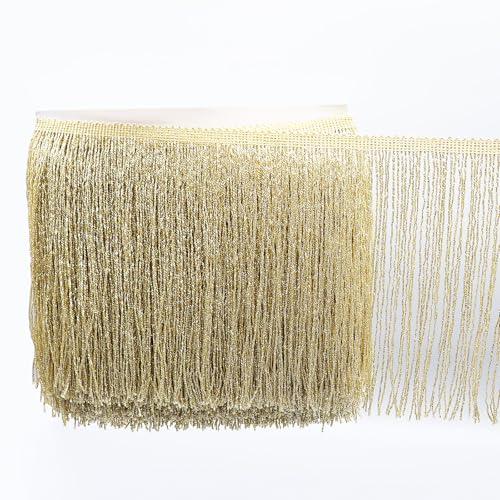WANYI 5 Yards 15cm Breite Fransenborte Pailletten Fransen Quaste Seide Quastenborte Fransenbesatz Fransenband Tanzfransen Nähzubehör für Lateinisches Tanzkleid, Bühnenkleidung, Apparel(helles Gold) WANYI 5 Yards 15cm Breite Fransenborte Pailletten Fransen Quaste Seide Quastenborte Fransenbesatz Fransenband Tanzfransen Nähzubehör für Lateinisches Tanzkleid, Bühnenkleidung, Apparel(helles Gold) von WANYI