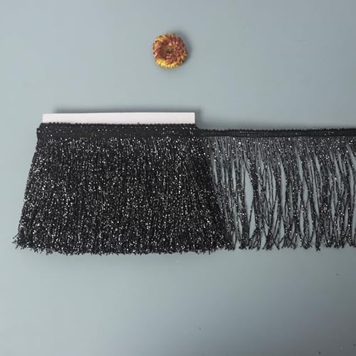 WANYI 5 Yards 20cm Breite Fransenborte Pailletten Fransen Quaste Seide Quastenborte Fransenbesatz Fransenband Tanzfransen Nähzubehör für Lateinisches Tanzkleid, Bühnenkleidung, Apparel(schwarz+silber) WANYI 5 Yards 20cm Breite Fransenborte Pailletten Fransen Quaste Seide Quastenborte Fransenbesatz Fransenband Tanzfransen Nähzubehör für Lateinisches Tanzkleid, Bühnenkleidung, Apparel(schwarz+silber) von WANYI
