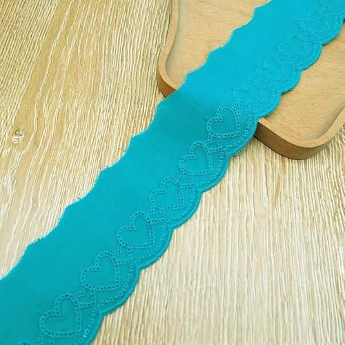 WANYI 5 Yards 4CM Breit Spitzeband aus Baumwolle Vintage Spitzenborte Spitzenbordüre mit Herzmuster Dekoband Zierband für DIY Handwerk Kleidung Kissen(KQ Blau) von WANYI